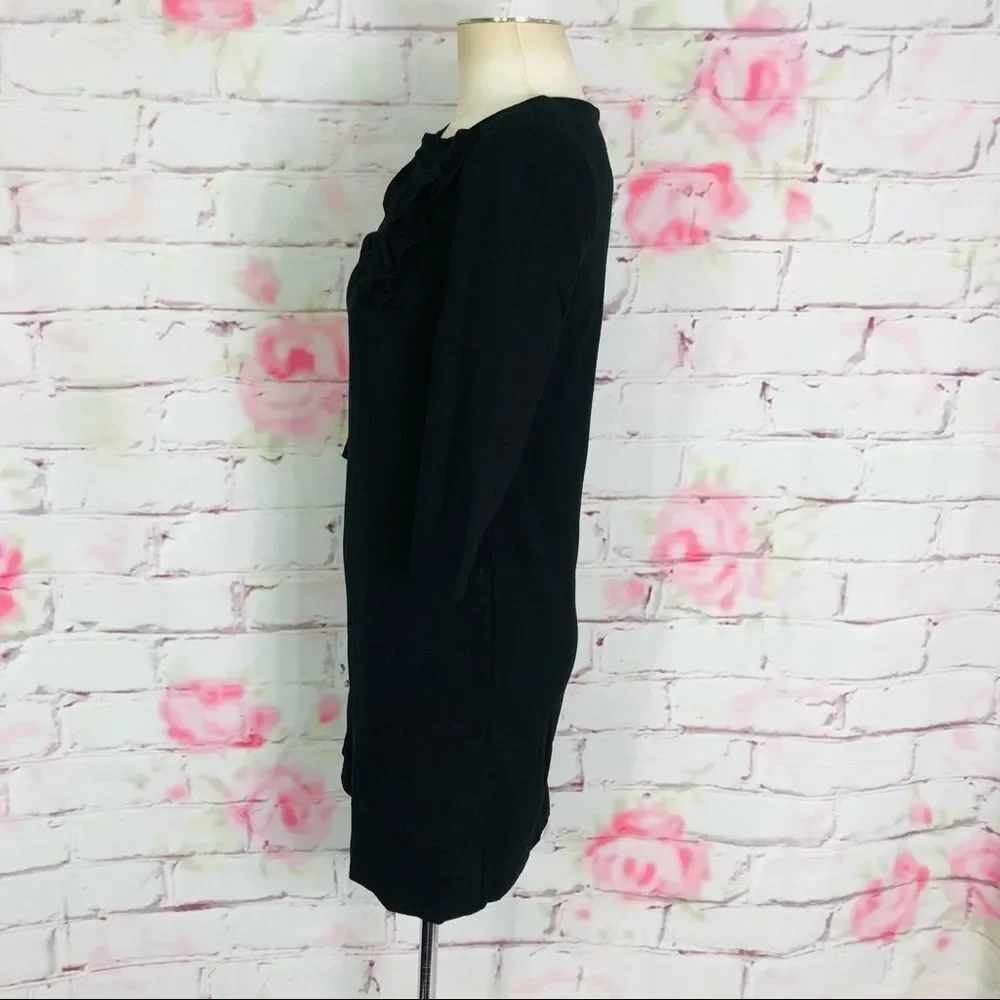 Kate spade 3/4 sleeve black side ruffle dress